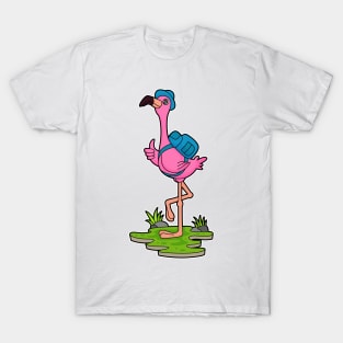 Flamingo as Hiker with Backpack T-Shirt